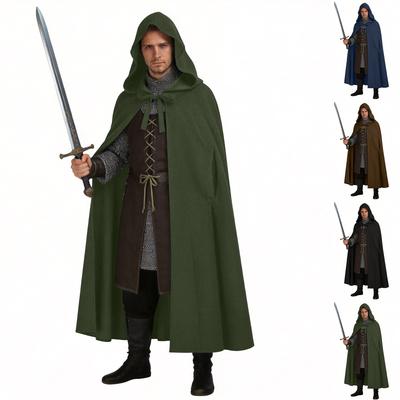 Capa con Capucha de Caballero Medieval Disfraz Tejido de Mezcla de Lana Capa de Longitud Completa para Halloween Juego de Rol Festival Renacentista