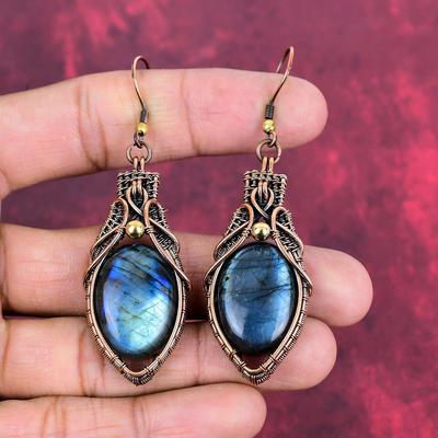 Labradorite Earring Copper Wire Wrapped Earrings Handmade Earring Copper Jewelry Genuine Gemstone Earring Wire Wrap Jewelry Gifts For Friend
