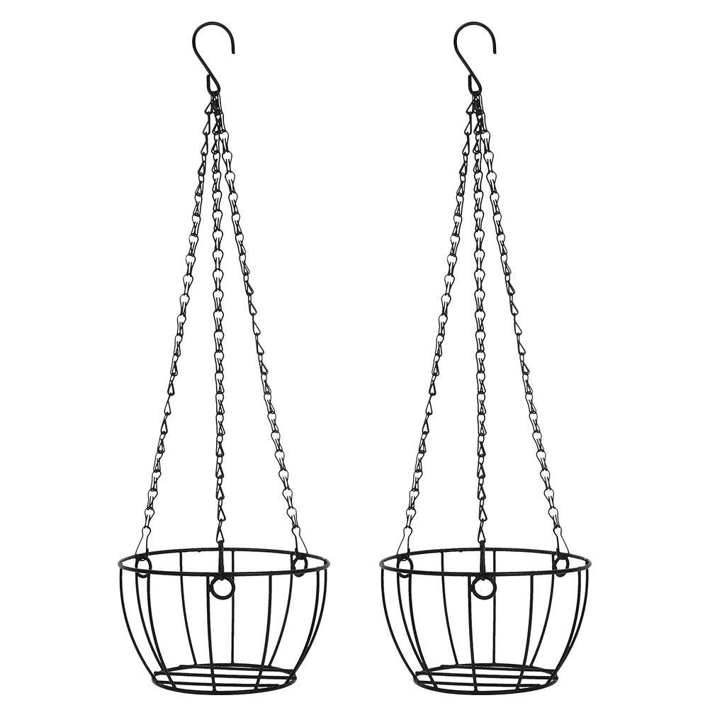 2Pcs Metal Wire Hanging Basket Round Planter Holder Chain Modern Garden Balcony Indoor Outdoor Plant Holder Flower Hanging Pots