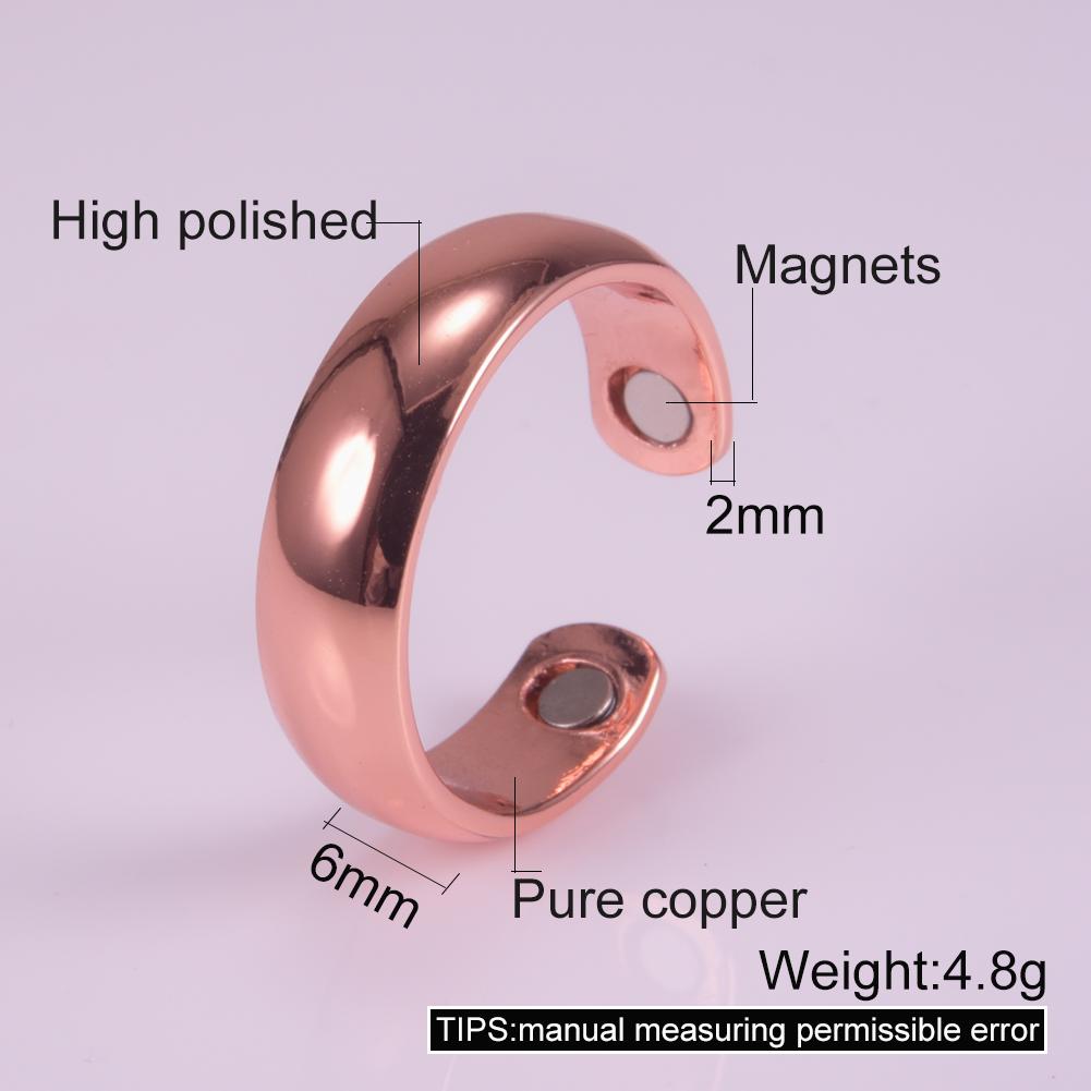 Vinterly Pure Copper Rings Magnetic 6mm Adjustable Open Cuff Finger Finished High Magnet Health Energy Mens Minimalist Jewelry