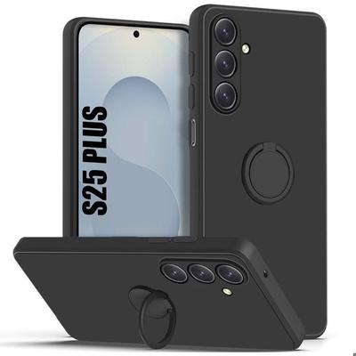 Case for Samsung Galaxy S25 Plus (S25+) Liquid Silicone with Black Rotating Ring