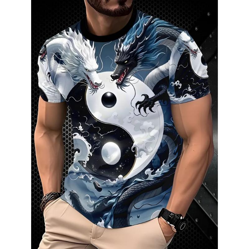 Fashion Men's Crew Neck Short Sleeve 3D Casual Color Printing Casual Short Sleeve Crew Neck T-Shirt