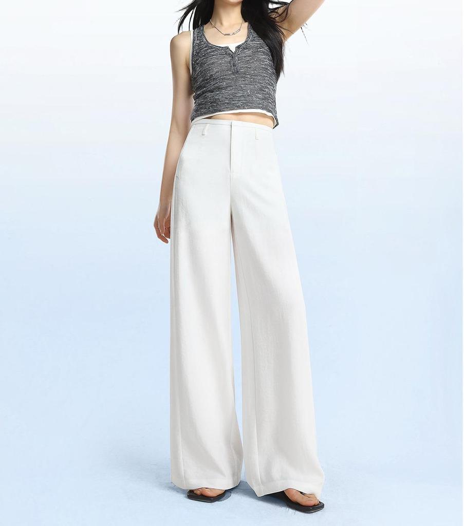 Petite Women's White Linen Wide-Leg Pants - Summer 2026, Lightweight, Wrinkle-Resistant, Extra Long, Casual Fit
