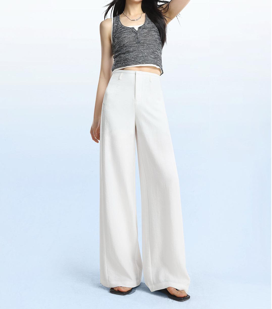 

Petite Women s White Linen Wide-Leg Pants - Summer 2026, Lightweight, Wrinkle-Resistant, Extra Long, Casual Fit Size 28/L
