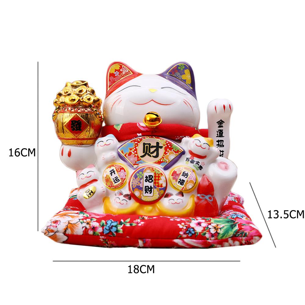 7 Inch Fortune Cat with Waving Arm Ceramic Maneki-Neko Lucky Cats Feng Shui Decor Ornament for Home Office Shop Decoration