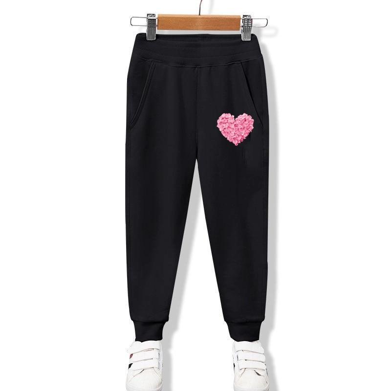 

New Arrival Kids Elastic Pants Spring Autumn Cotton Girls Flower Heart Print Pocket Jogger Sweatpants Girls Clothing 3-14 Years 90cm