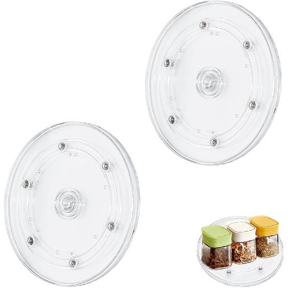 4PCS 3 Inch Clear Small Lazy Sn Turntable Mini Lazy Sn Acrylic Ball Bearing Rotating Tray for Spice Rack Table Cake Kitchen Pantry