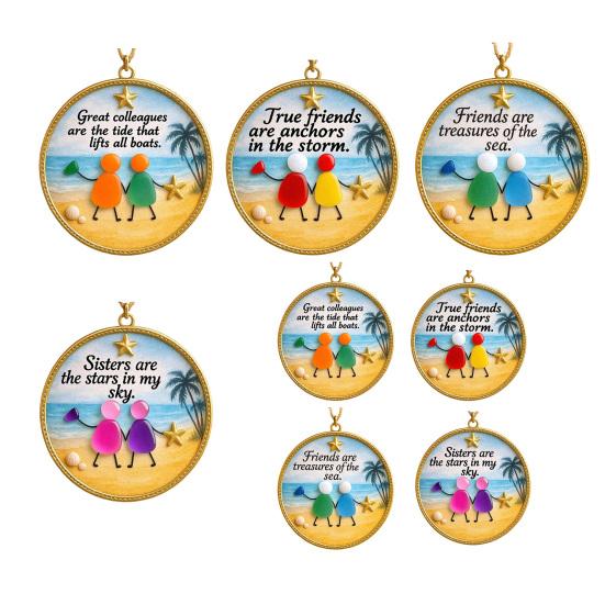 Coastal Christmas Tree Ornament Seaside Charm Round Resin Hanging Ornament Starfish Seashell Decoration