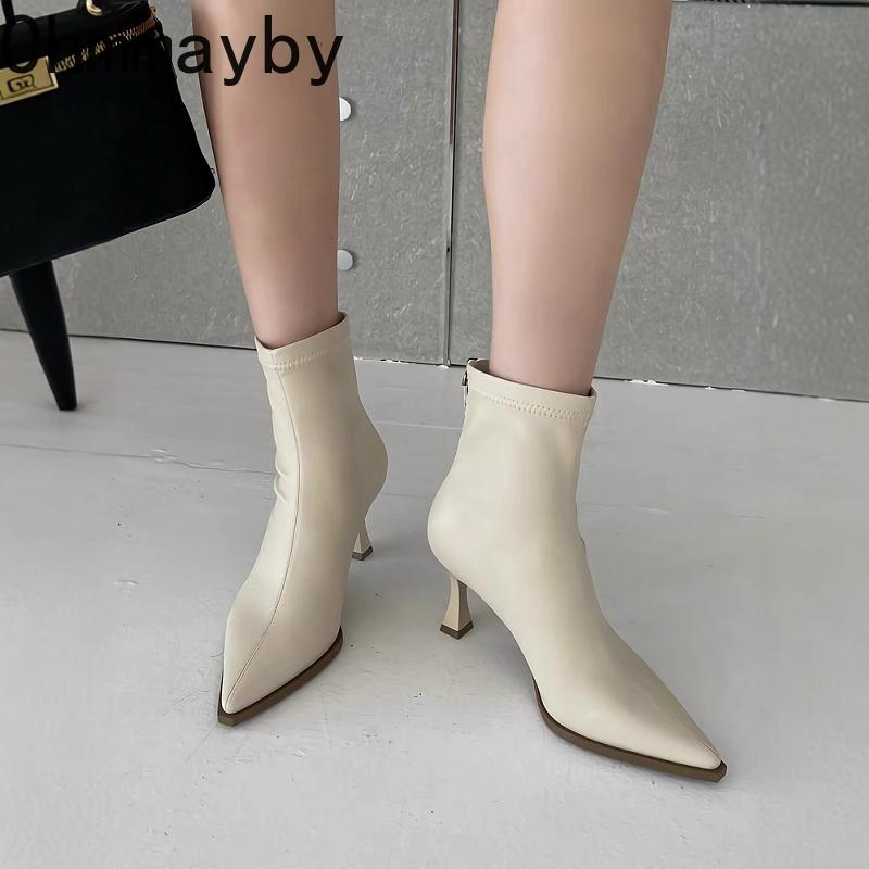 Autumn Winter High Heel Woman Ankle Boots Shoes Fashion Pointed Toe Shoes Ladies Modern Short Botas Para Mujer