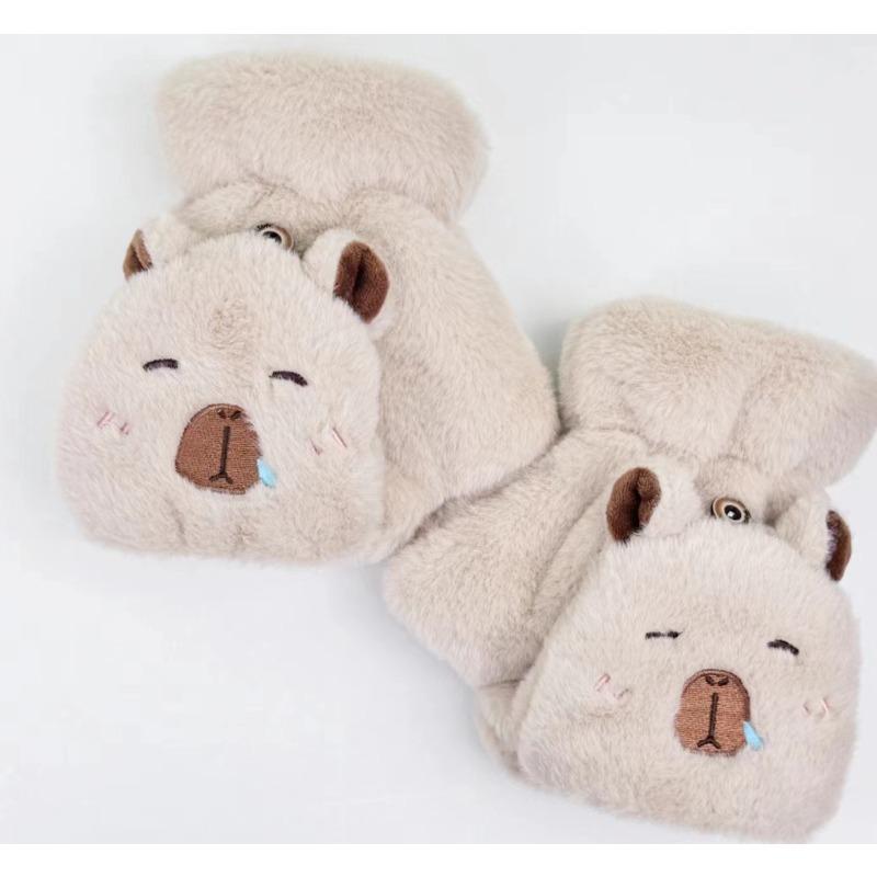 

Мультяшные взрослые перчатки, перчатки-варежки, перчатки-трансформеры, зимние, для занятий спортом на открытом воздухе, флисовые, утолщенные перчатки хаки