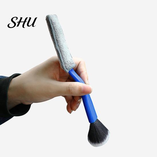 Long-term Use Car Brush Cleaning 2-in-1 Soft Bristles Portable Efficient Good Elasticity Anti-deform Arced Handle Comfortable Grip Bristle