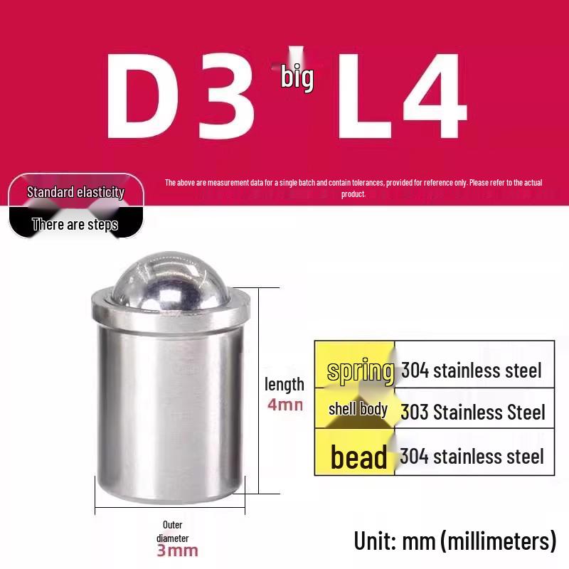 304 Stainless Steel Spring-Loaded Ball Plunger with Limit Screw