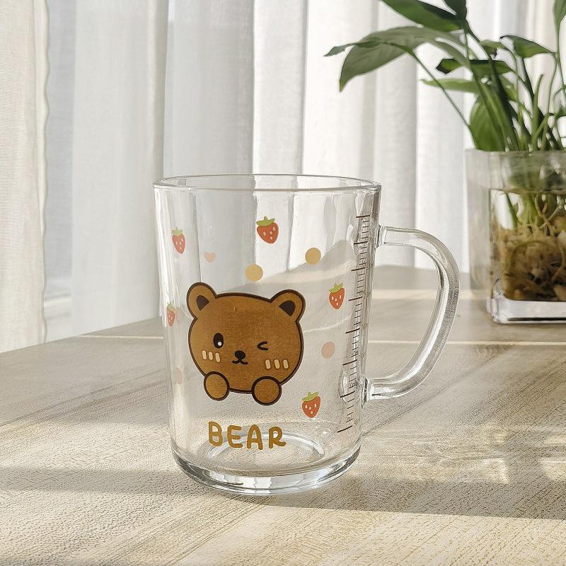 Cupa de lapte drăguță din sticlă cu pai de desene animate, cu capac și linguriță, cadou personalizat.