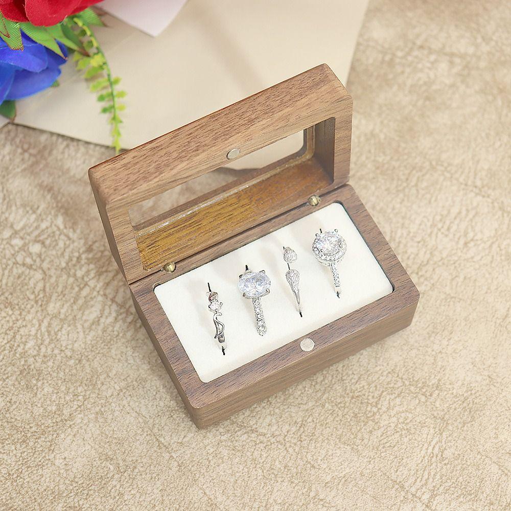 4 Slots Square Rings Holder Magnetic Cover Rings Bearer Box Jewelry Ring Holder  for Proposal Rings