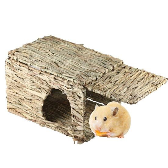 Woven Grass Straw Small Pet Rabbit Hamster Cage Nest House Chew Toy Foldable Bed