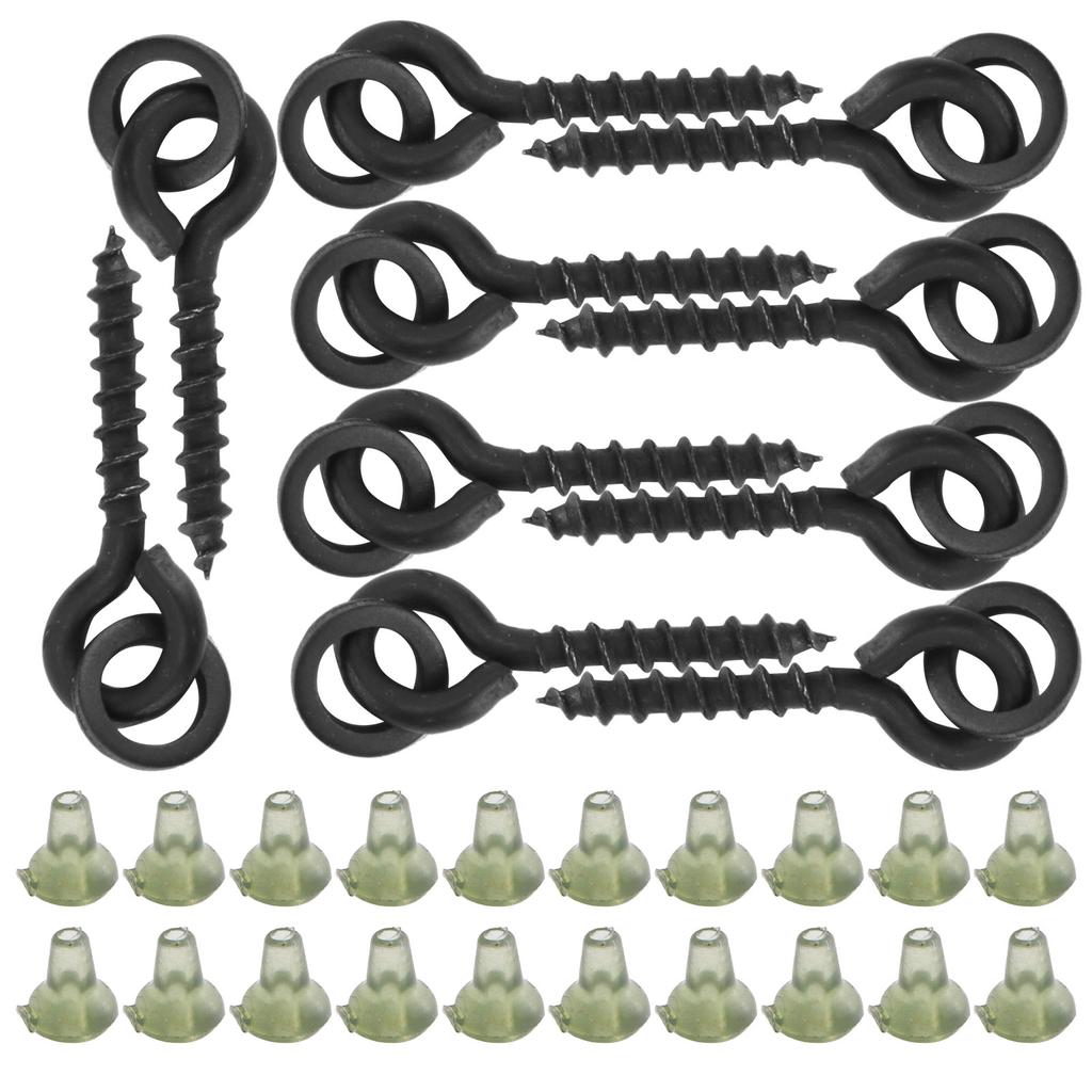 10Pcs Bait Screws with 20pcs Oval Rings Carp Rig Ring Stops Carp Fishing Tackle Hook ScrewGreen