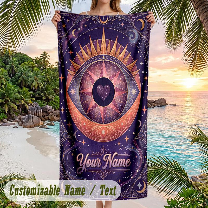 Ethereal Dragon Moonlight Theme Quick Dry Beach Towel Custom Name Text Print Large Sand Resistant Towel Beach Vacation