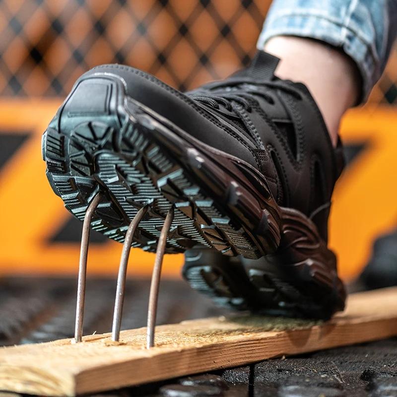 Steel Toe Work Shoes Lightweight Bretahble Work Sneakers Men Safety Shoes Puncture-Proof Indestructible Construction Shoes Black