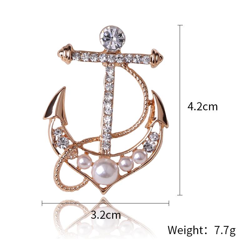 Rhinestone Anchor Brooches for Women Unisex Pearl Boat Tool Pins Banquet Party Backpack Gifts Jewelry Accessories