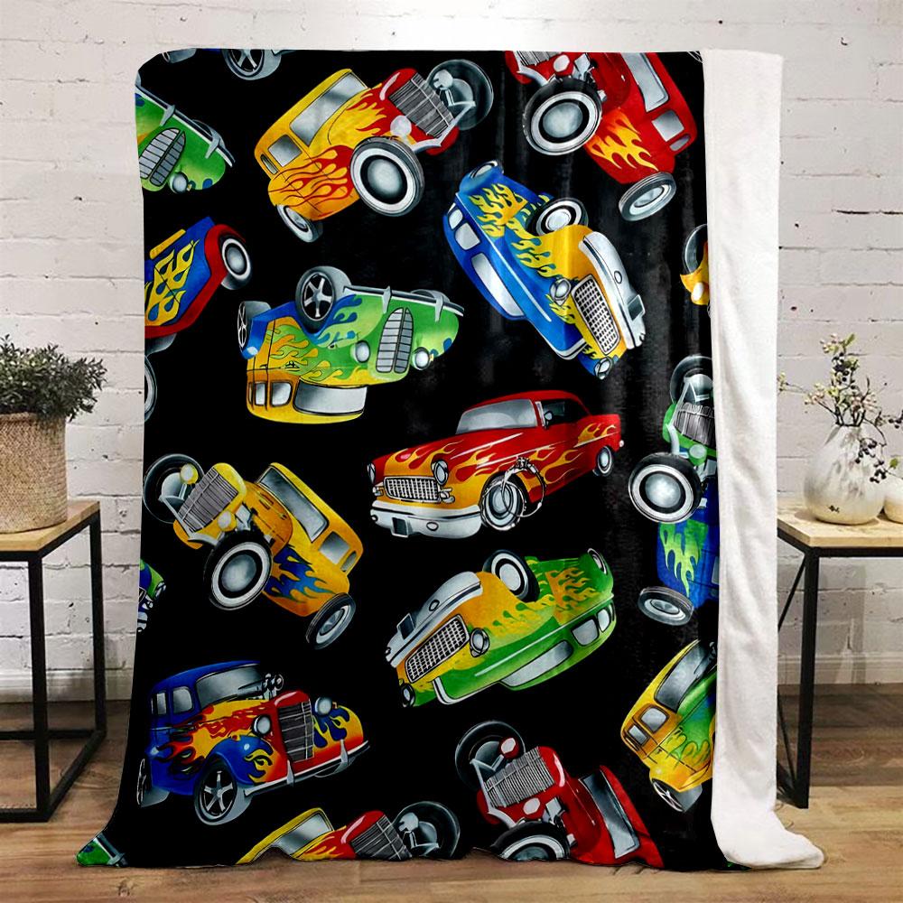Hot Rod Cars Pattern Blanket bedroom Blanket for Livingroom Couch lunch break Soft throw for Friend's festival Gift