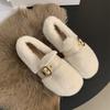 One pedal fairy mink hairy shoes female outer wear Internet celebrity Korean version soft flat beanie shoes female winter velvet cotton ladyshoes
