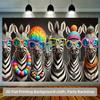 Zebra Party Animal Funny Glasses Rainbow Wig Beads Necklace Quirky Art Print Tapestry Wall Hanging Decor 2D Flat BackgroundCloth