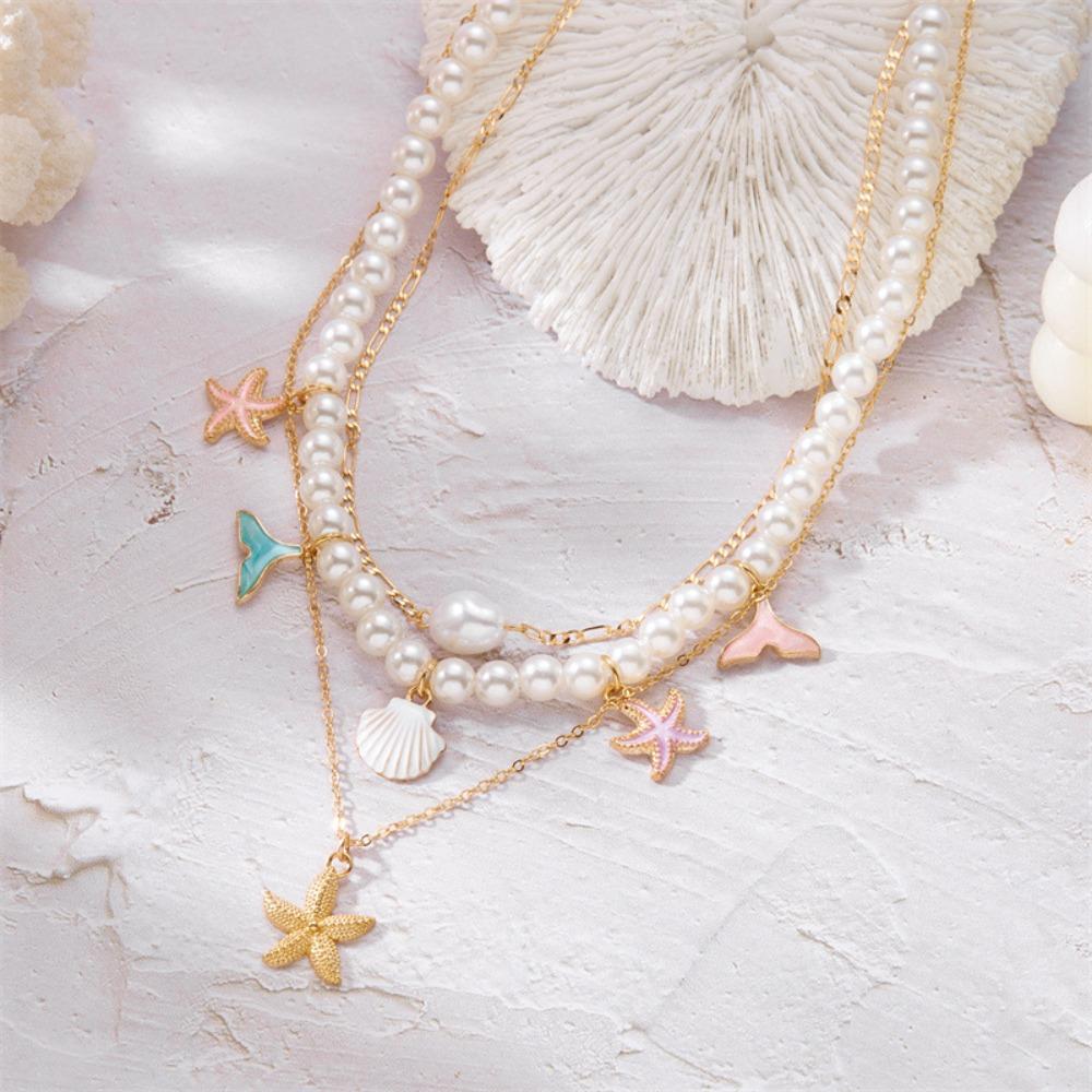 Conch Shell Multilayer Necklace Pearl Shell Clavicle Necklace Trendy Clavicle Chain Women  Ladies