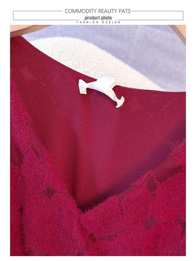 Elastic Velvet Red Toast Dress for Plus Size Women, Spring & Autumn 2025