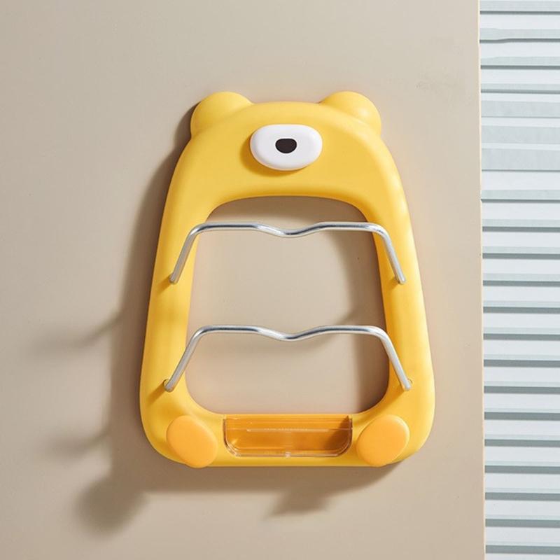 Space Efficient Cookware Shelf For Kitchen Wall Mount Cutting Board Holder Cartoon Bear Pot Lid Storage Stand