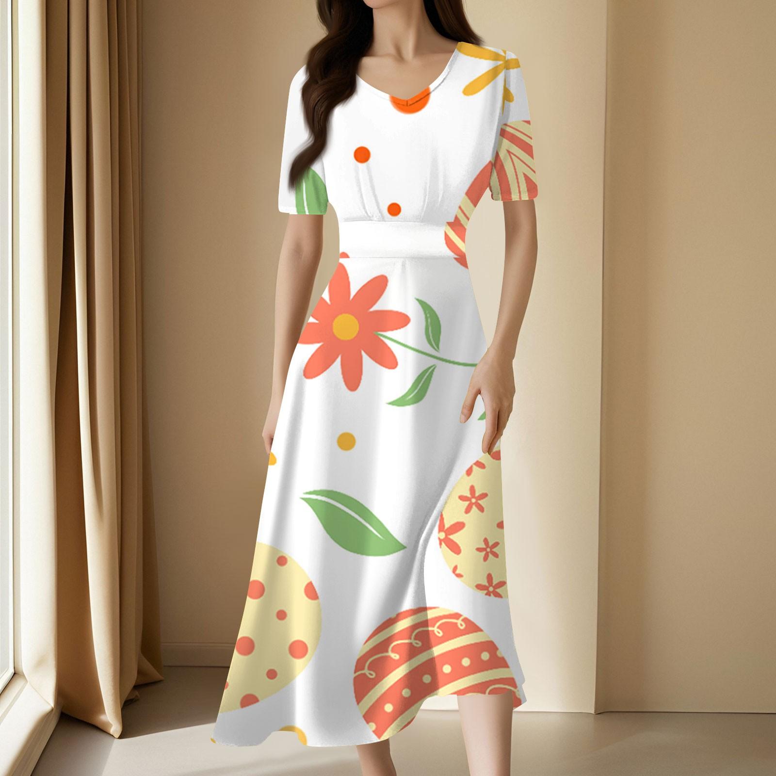 

Женское повседневное модное длинное свободное платье с v-образным вырезом и коротким рукавом на талии S оранжевый