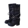 Schwarze Maillard Stiefel neue Retro runde Spitze Nischendesign lange Stiefel Nieten Ritterstiefel