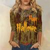 2024 New Women's Halloween Long Sleeve T-Shirt Spider Web Print Round Neck Casual Basic Loose Ladies Designer Tops
