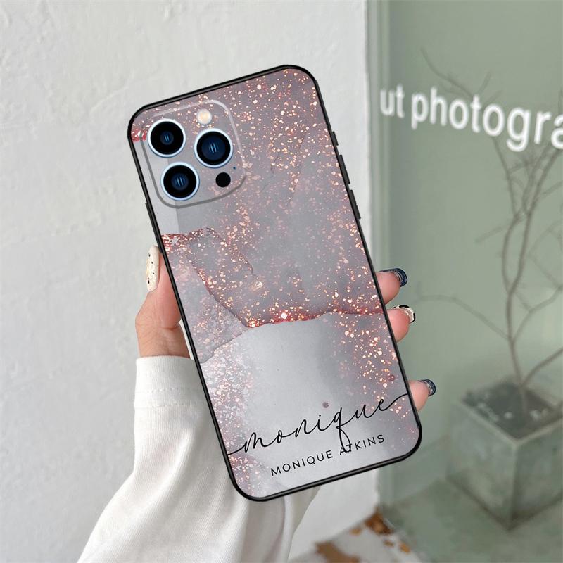 Coque de téléphone personnalisée en marbre avec nom personnalisé pour iPhone 16 15 13 12 Mini 11 14 Pro Max X XR XS MAX Plus Cover Coque