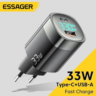 Essager Caricatore USB C GaN da 33 W Display digitale PD Ricarica rapida per IPhone 14 13 12 Max Pro IPad per caricabatterie Xiaomi Poco Samsung