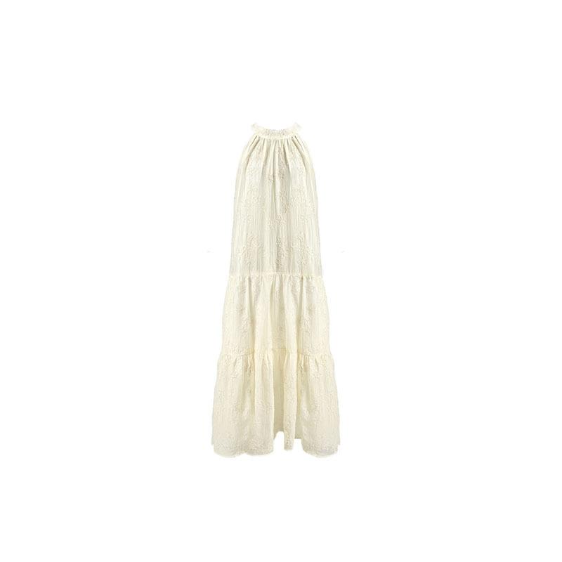 Vestidos vintage de verão sem mangas com decote pendurado e renda bordada