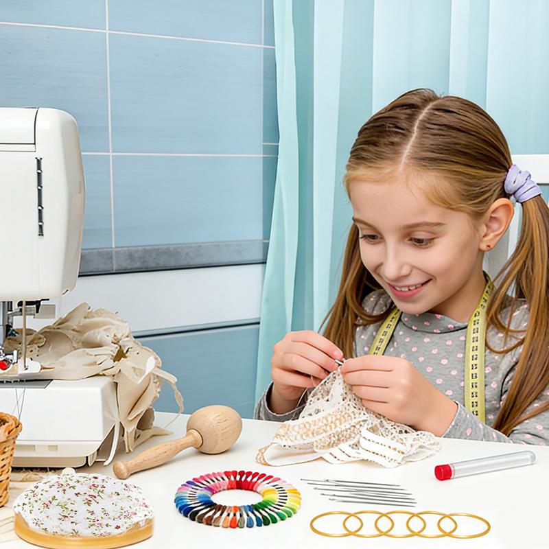 Mini Darning Loom,Mushroom Knit Patch Kit With 14 Hooks Small Weaving Loom 14 Pcs Large Eye Needles 50 Color Threads