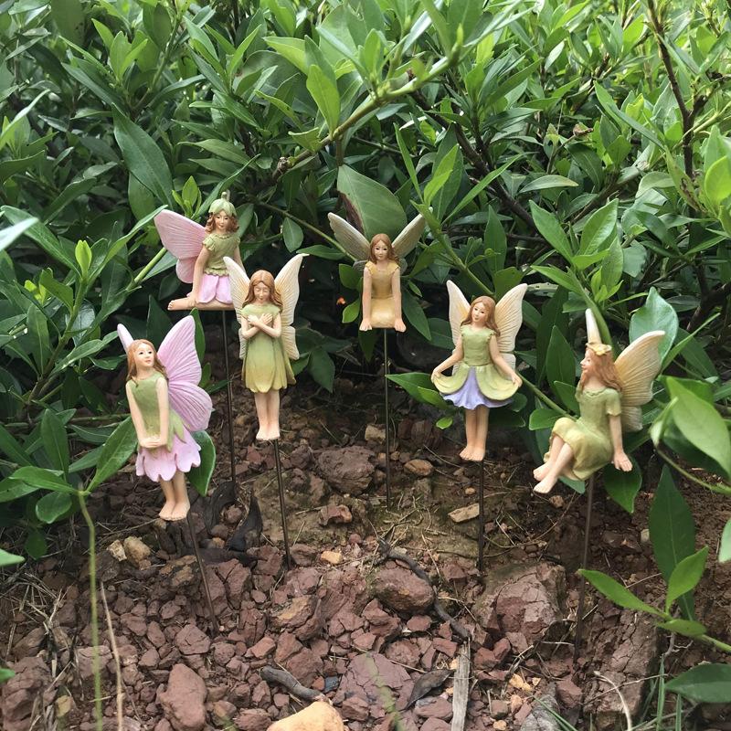 6 Statuette Di Angeli Cherubini In Miniatura Per Giardino Fatato | Fate In Resina Dipinte A Mano Con Picchetto Da 23 Cm - 4