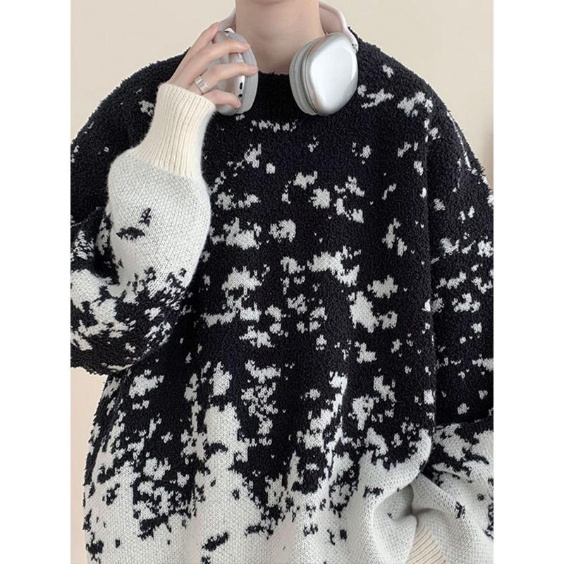 Christmas Snowflake Gradient Sweater Men's Autumn and Winter Red Round Neck Sweater Retro Japanese Casual Top