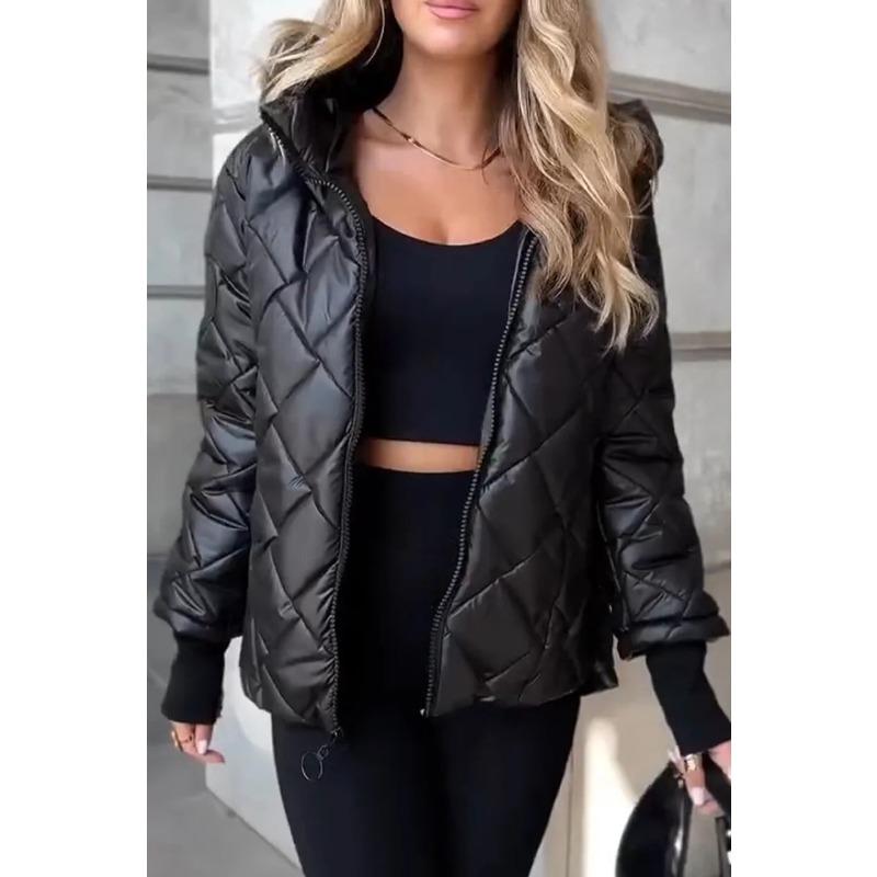 Rhombus Cotton Clothes European Beautiful Women's Coat Autumn and Winter New Light and Warm Cotton-padded Clothes Short Hooded Jacket Women