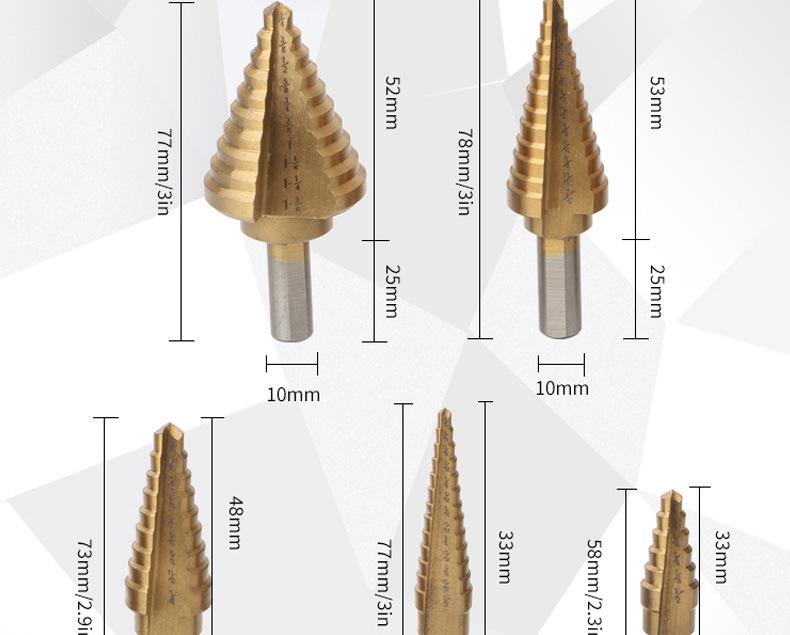 5-Piece Imperial Size HSS Step Drill Bit Set with Black & Gold Triangle Shank In Aluminum Box