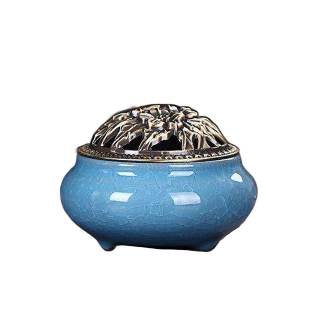 New Ceramic Incense Burner Copper Cover Ice Crack Incense Plate Antique Alloy Sandalwood Stove Home Decoration