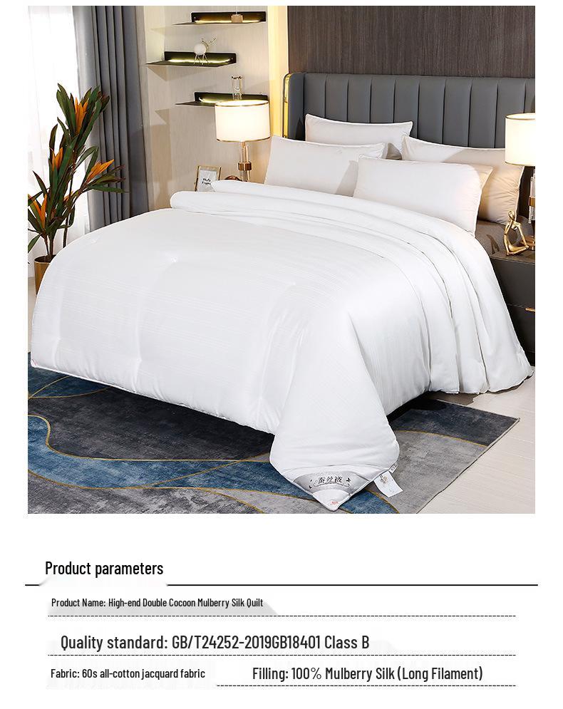 100% Cotton Jacquard Mulberry Silk Quilt - All-Season Double Quilt for Spring, Autumn, Summer & Thickened Winter Options