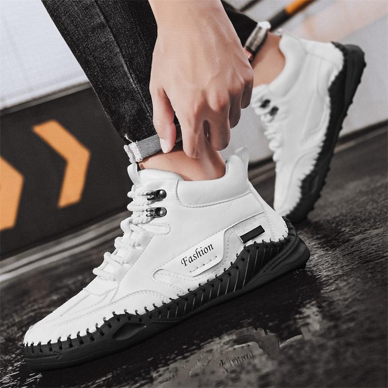 Men Shoes Hand-stitching Leather Men Boots Split Leather Casual Leather Shoes Men Ankle Boots