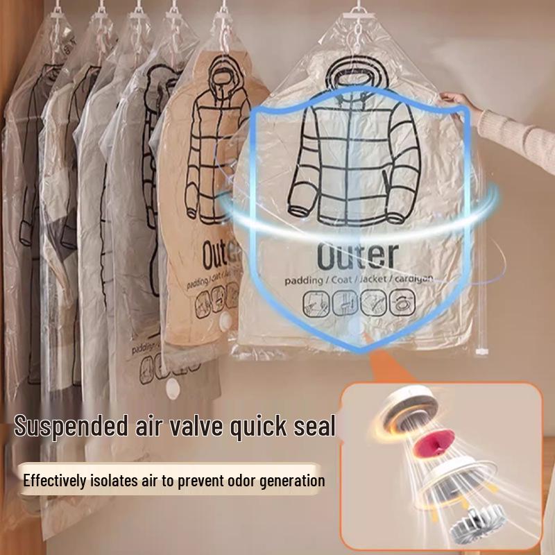 FX5256 Hanging Vacuum Compression Garment Bag: Waterproof, Dustproof, Side-Pull Air Extraction for Clothes Storage