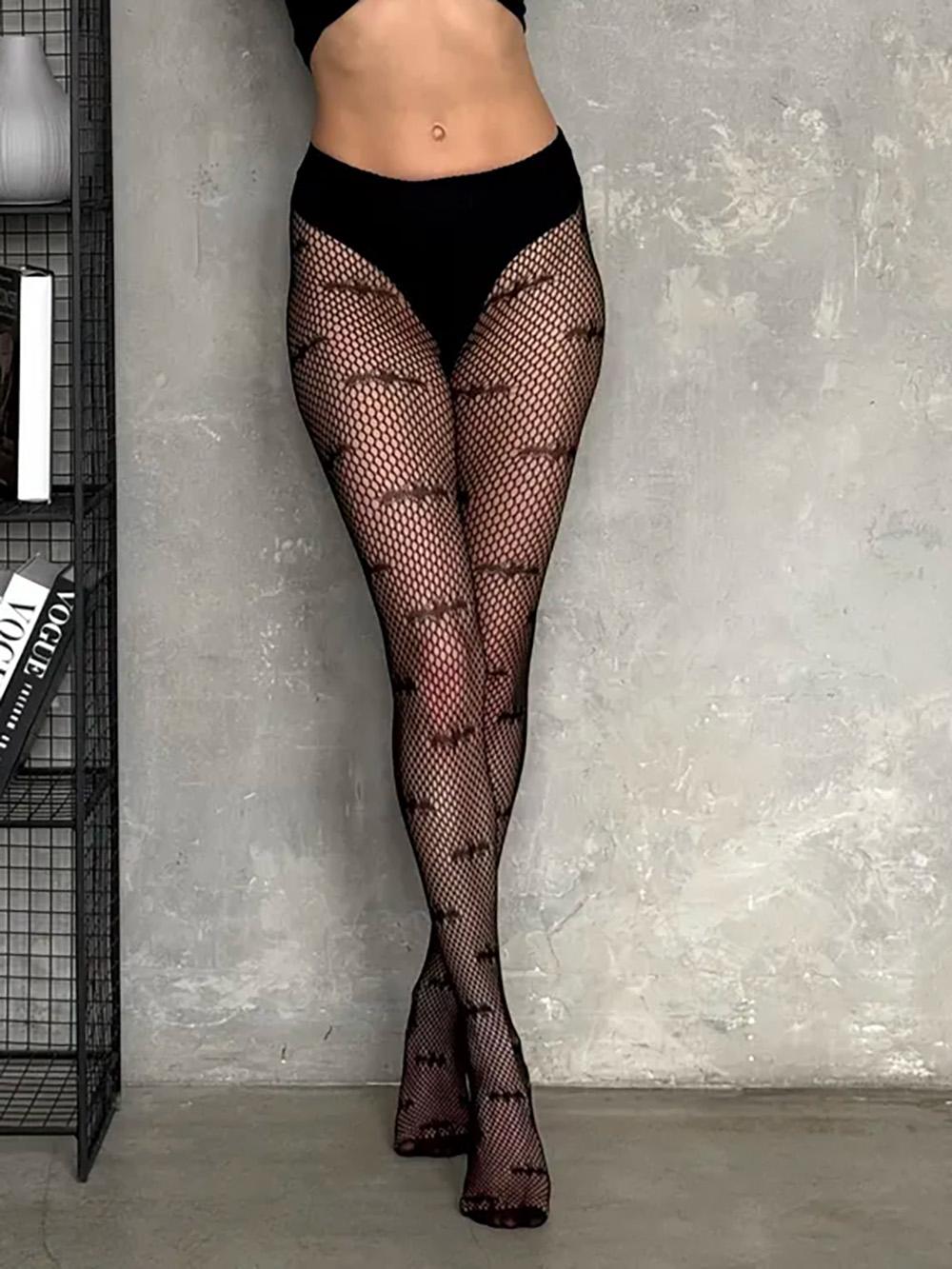 Damen Sexy Halloween Schwarze Netzstrumpfhosen Elastische Durchbrochene Netzfledermausmuster Strumpfhosen Gothic Punk Wear Strumpfwaren One Size gray
