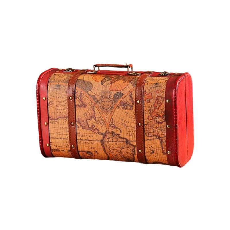 Wooden Trunk Faux Leather Handle Carrying Case Portable Storage Container For Jewelry Cosmetics And Collectibles