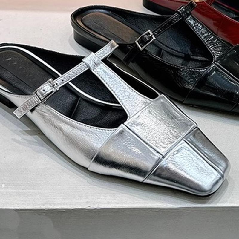 Fashion Square Toe Women Flats Slippers Slingback Mules Shoes Fashion Casual Shoes Woman Trend Sandals Summer 2025 Brand Zapatos Mujer