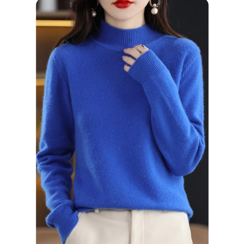 VEZFAA Women's Fashion Casual Fall Winter Solid Color Print Long Sleeve High Neck Sweaters