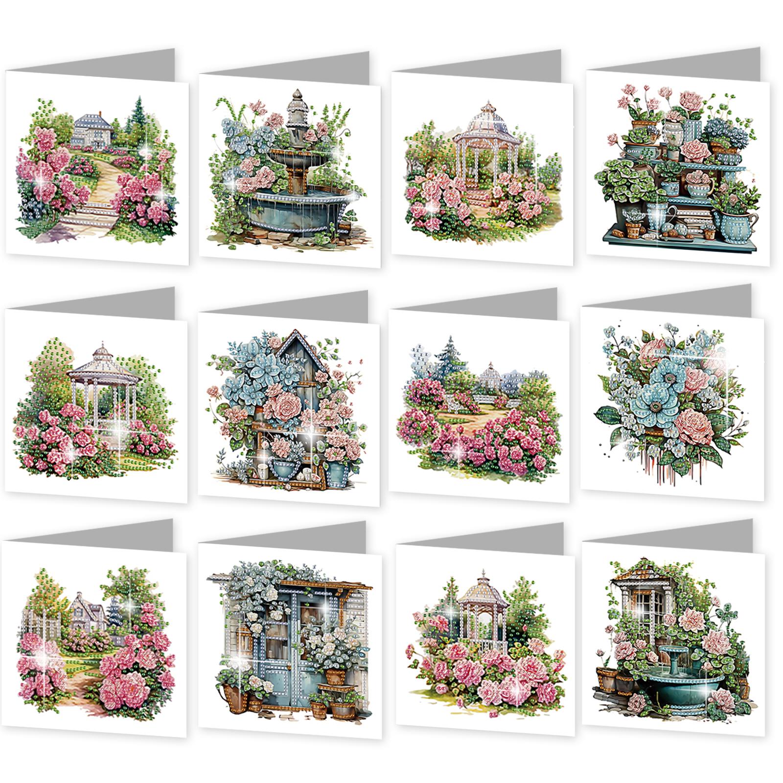 

12Pcs Flower Animal DIY Diamond Art Painting Greeting Card Kit Diamond Art Cards for Beginner Adult Birthday Holiday Blessing