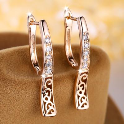 Unique Hollow Flower Pattern Hoop Earrings Delicate Zircon Inlaid Geometric Earrings Party Jewelry Gifts